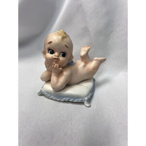 Vintage Kewpie Napcoware Happy Laying Posing on Blue Pillow Japan Doll Figurine